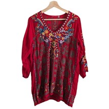 Johnny Was Zillia Tunic Embroidered Floral Red Cupra Rayon Top Women&#39;s S... - $79.19