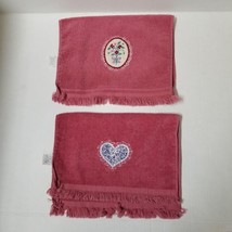 2 Applique Fingertip Towel Vintage Fringe Dark Pink Mauve Small Cotton T... - £7.76 GBP