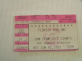 MLB Florida Marlins Vs San Francisco 6/02/1993 Ticket Stub - £3.11 GBP