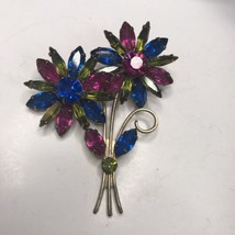 Vintage Navette Rhinestone Flower Daisy Brooch Riveted Prong Set - £40.63 GBP