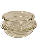 Vintage Pyrex Clear Ovenware 3 Pc Bowl Set 8 Qt 024 W Lid And 3 Qt 028 USA - £30.36 GBP