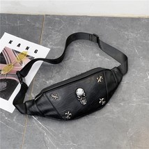  unisex waist packs punk style fanny pack black leather skull chests bag designer rivet thumb200