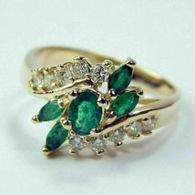 14k Yellow Gold Over Emerald &amp; Diamond Oval 2.50 Ct Cluster Wedding Pretty Ring - £81.91 GBP