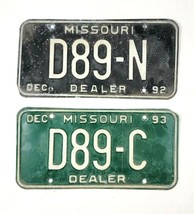 1992 &amp; 1993 Missouri Dealer License Plates D89-N &amp; D89-C - $39.60