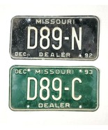 1992 &amp; 1993 Missouri Dealer License Plates D89-N &amp; D89-C - $39.60