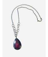 Vintage Art Deco Large Acrylic Ruby Red Pendent Silver Tone Necklace Jew... - €11,36 EUR