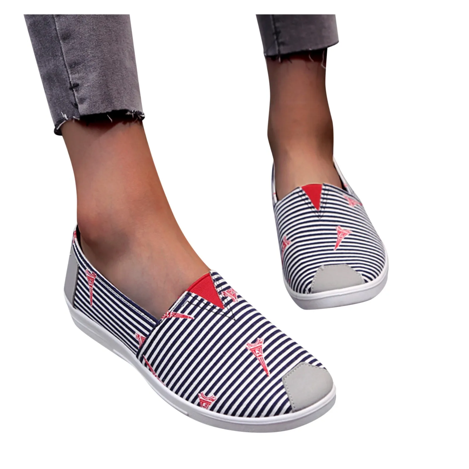 TELOTUNY 2024 Fashion Women&#39;s Casual Shoes Cloth Stripe Print  Slip-on Flats Out - £115.76 GBP