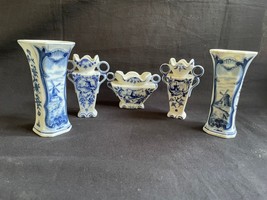 antique Dutch Delft ceramic set of dollhouse cabinet vases - £62.94 GBP