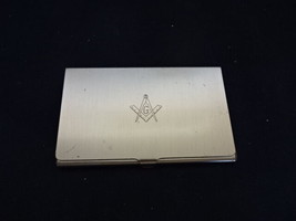 Brass Free Mason Masonic Business Card Holder Grand Lodge Of AF AM Of Ma... - £15.92 GBP