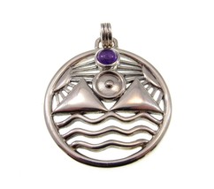 Solid 925 Sterling Silver 4 Elements (Water Air Earth Fire) Pendant w/ Gemstone - £105.32 GBP