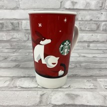 Starbucks 2011 Christmas Holiday Red Mug 16oz. Boy With Dog On A Sled - £10.89 GBP