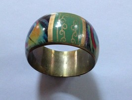 Multi Color Metal Cuff Bangle Bracelet Gold-Tone 3&quot; Round with Vibrant D... - $25.21