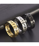 Silver Gold Black Norse Viking Rune Band Ring Stainless Steel Jewelry Si... - £8.64 GBP