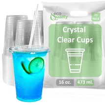 Large Clear Plastic Disposable Cups With Lids &amp; Straws 25 Count - 16 Oz ... - £13.56 GBP