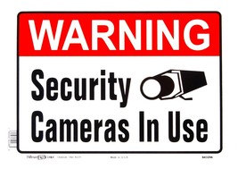 Warning Security Cameras In Use Metal Sign Video Security Camera Hillman 843296 - £18.80 GBP