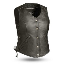 Women&#39;s Honey Badger Biker Leather Vest Motorcycle Apparel - £92.50 GBP