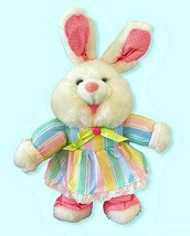 Vintage 1990s Easter Bunny Rabbit 15 Inch Stuffed Plush Pastel Dress Polka Dots - £13.01 GBP