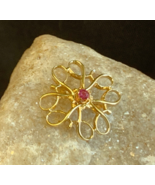 10k Yellow Gold Brooch 1.19g Fine Jewelry Ruby Color Stone Swirl Pin Rou... - £134.27 GBP