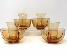 Set 4 VTG Fostoria Glass Ice Dishes Bowls &amp; Juice Inserts AMBER Cocktail Ceviche - £57.49 GBP
