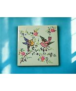 Vintage Ceramic Tile from Spain Hand Painted Two Birds on Rose Branch 6 ... - $49.80 CAD