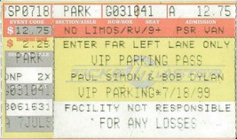 VINTAGE July 18 1999 Bob Dylan Paul Simon Ticket Stub + Park Pass Pittsb... - £47.58 GBP