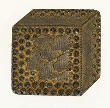 Vintage Victorian Fancy Mourning Button Square Floral Beaded Black Glass 1&quot; - £22.67 GBP