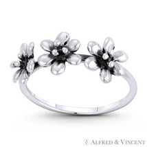 Triple Lily Flower Charm Right-Hand Stackable Boho Ring in .925 Sterling Silver - £14.46 GBP