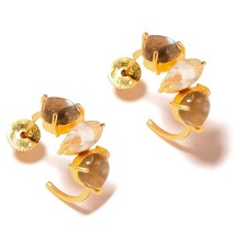 Labradorite, Green Amethyst Gemstone Gold Plated Handmade Design Hoop Earrings - £15.99 GBP
