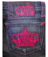 NWT $310 Rock &amp; Republic Kasandra Fuchsia Crystal Crown Jeans Eradic Imp... - £92.24 GBP