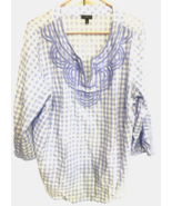 Talbots 2X Plus Purple Embroidered Check Sheer 3/4 Sleeve Top Shirt Blouse - €12,80 EUR