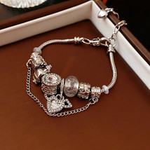 Vintage Bracelet Zinc Pierced Love Chain Crystal Glass Women Jewelry Gift - $9.10