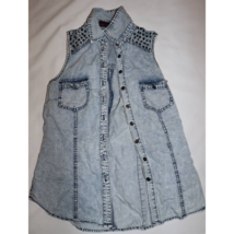 Materialgirl Denim Button Front Shirt Blue Sleeveless Collar Studded Sho... - £4.23 GBP