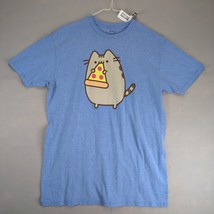 Pusheen Eating Pizza Men&#39;s XL T-Shirt Blue Heather Short Sleeve Cute Cat... - $20.00