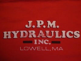 Vintage J.P.M Hydraulics Inc. Lowell, MA Company Red T Shirt Size XL - £12.62 GBP
