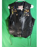 Vintage Leather Motorcycle Vest Harley Davidson Pins &amp; Patches Black Siz... - $947.61 MXN
