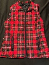 Relativity Red Plaid Quilted Puffer Vest Women’s M Zip Front Drawstring ... - $12.79