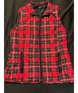 Relativity Red Plaid Quilted Puffer Vest Women’s M Zip Front Drawstring ... - $17.61 CAD