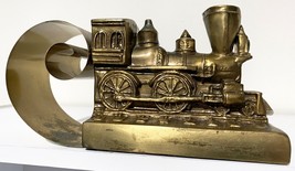Vintage Brass Train Engine Locomotive Bookend Expandable Brass Curl PM Craftsman - £15.55 GBP