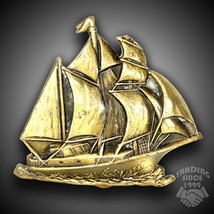 Vintage Belt Buckle Solid Brass Sail Boat Sailboat Ship Pirate Ship Gold-Tone - £35.31 GBP