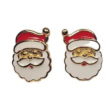 Vintage Santa Pierced Earrings Christmas Festive Enamel Gold Tone  - £4.01 GBP