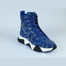 Mens High Top Shoes By FIESSO AURELIO GARCIA,Spikes Rhine stones 2412 Navy Blue image 2