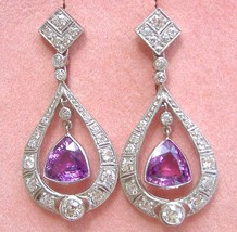 Estate Art Deco 2ctw Diamond 3.5ctw Triangular Amethyst Drops Cocktail Earrings - $3,662.01