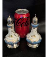 Antique Ornate Porcelain China Salt And Pepper Shakers Sterling Silver L... - $114.30