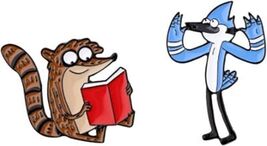 NEW PAIR SET OF 2 "THE REGULAR SHOW" RIGBY AND MORDECAI METAL ENAMEL 1" ... - $15.84