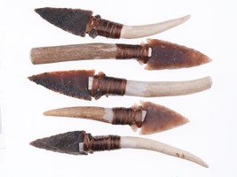 5 Modern Texas Knapped Arrowhead Stag horn knives - $296.26