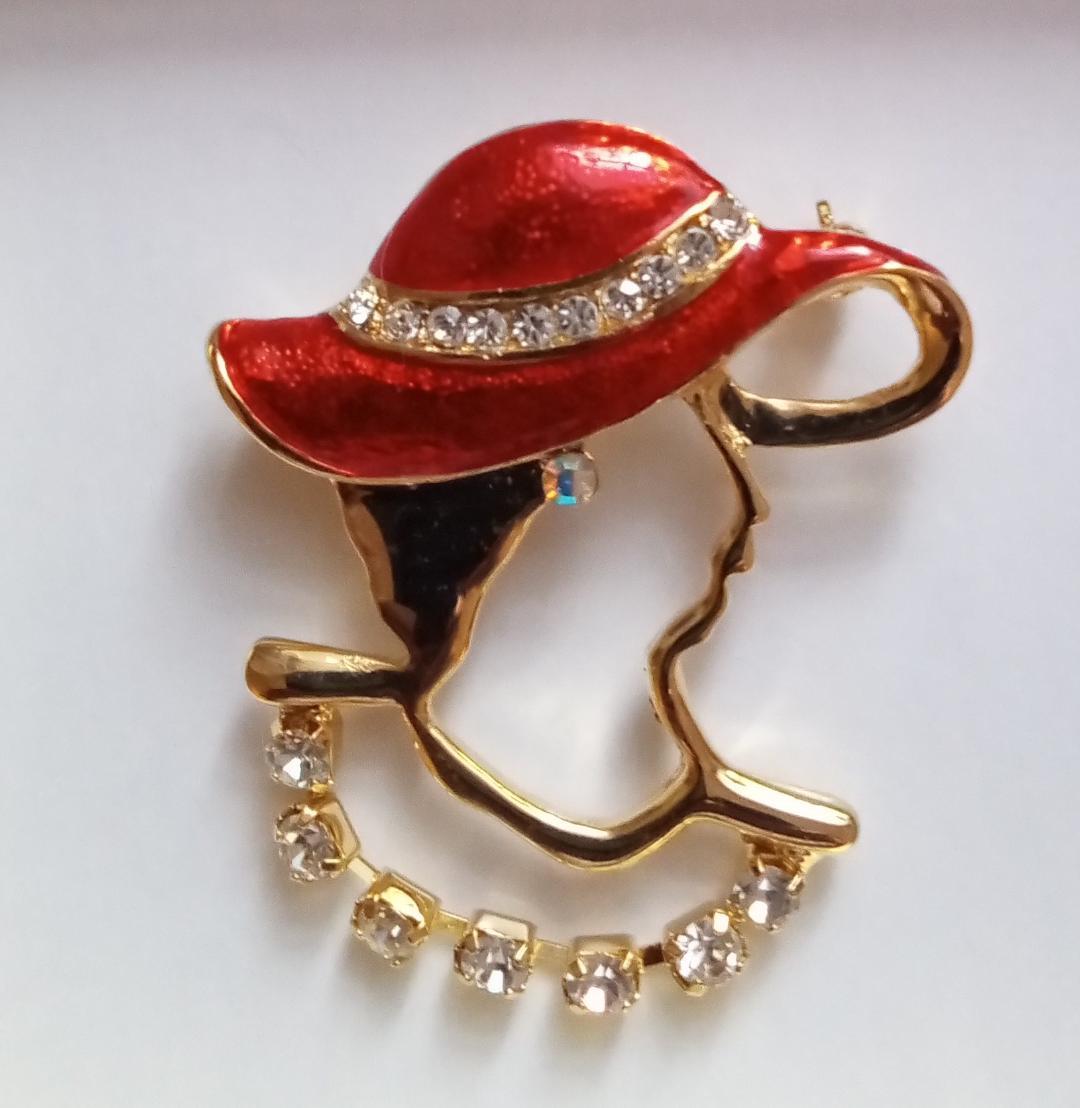 Sophisticated Red Hat Society Jewelry Brooch Pin Dangling Neck Collar Crystals - £9.46 GBP