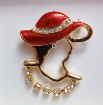 Sophisticated Red Hat Society Jewelry Brooch Pin Dangling Neck Collar Crystals - $11.95