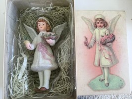 Costco Porcelain Victorian Girl Angel with Flower Basket Christmas Ornament - £15.52 GBP