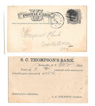 1876 UX5 Boonville NY Fancy Cancel Preprinted S C Thompson Bank - $4.99