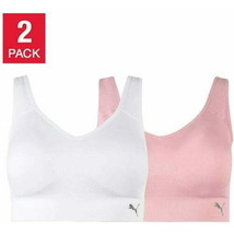 Puma Women&#39;s Sports Bra 2 Pack Seamless Removable Cups Size: L, Pink/White - £27.37 GBP